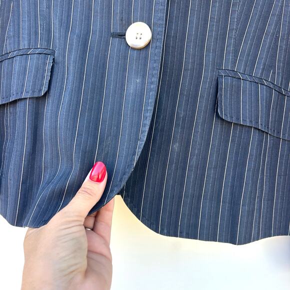 Vintage Sonia Bogner Navy Blazer Pinstripes Fitted Jacket Size 8 Single 38 - Picture 7 of 9